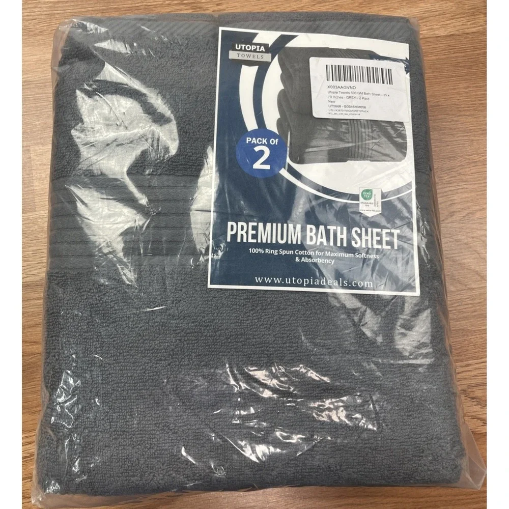 Utopia Towels Pack of 2 Bath Sheets in Grey Jumbo 35